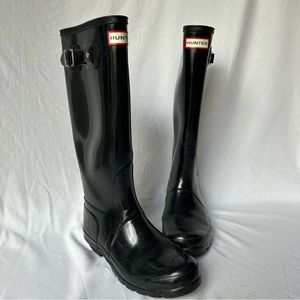 Womens Hunter Original Adjustable Black Gloss Rain Snow Wellington Boot Size 7